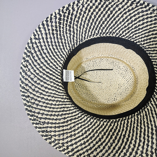 Summer large-brimmed breathable color-blocked straw hat for women Korean style Japanese versatile fashionable vacation hat sun protection sun hat trendy