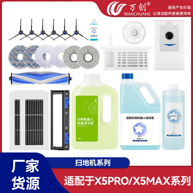 Wanchuang Compatible Accessories for Ecovacs X5Pro/X5Max Robot Vacuum Cleaner: Side Brush, Roller Brush, Mop, Dust Bag, Filter
