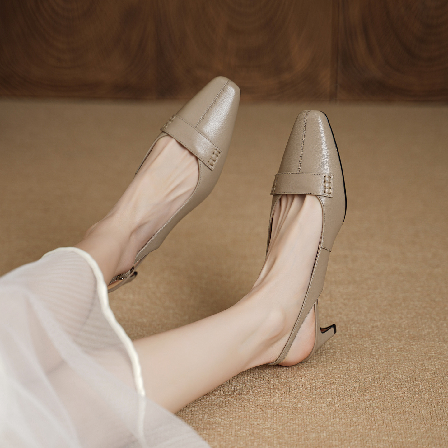 Sandal nữ da dê gót vuông 4.5 cm mũi kín hở gót phong cách Hàn Quốc — đen chi tiết 12