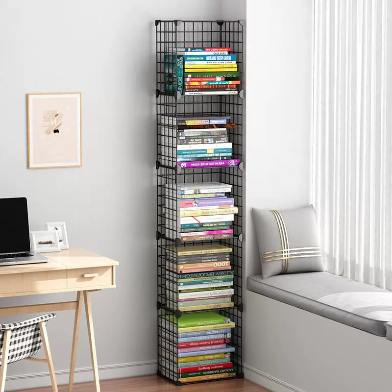 飘窗书架简易立式落地学生书桌旁创意铁艺书籍收纳书柜窄缝置物架