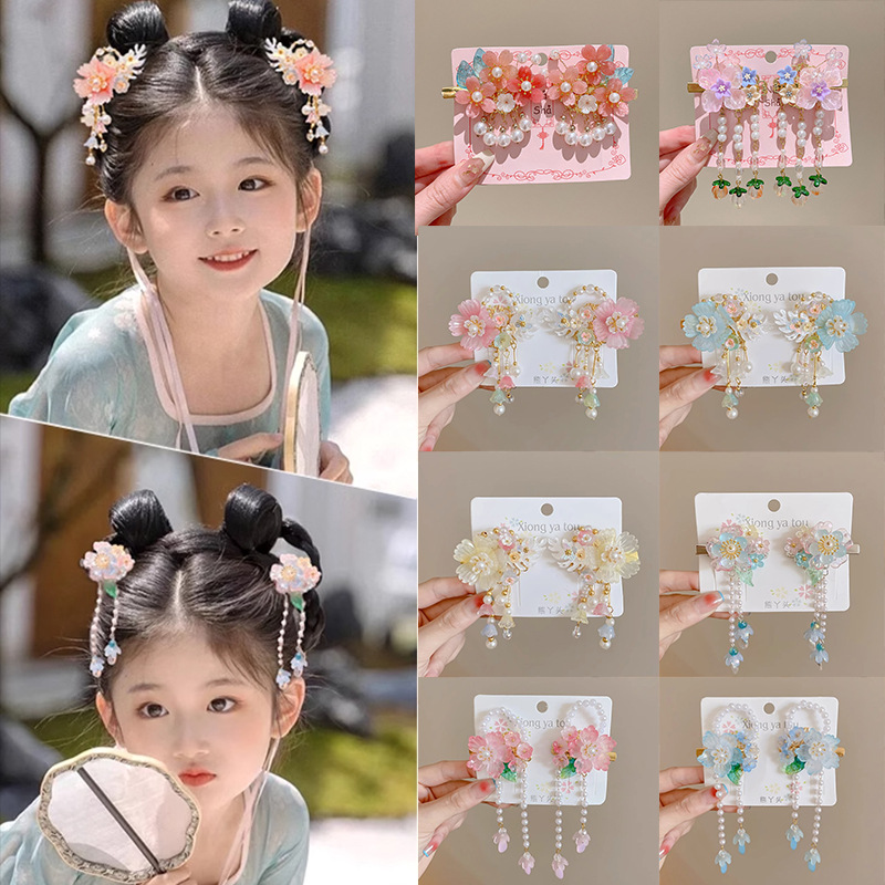 Niños antiguos vestidos de estilo Han pinzas de cabello para niñas super inmortales flores retro toque de peluquería accesorios femeninos pinzas de cabello