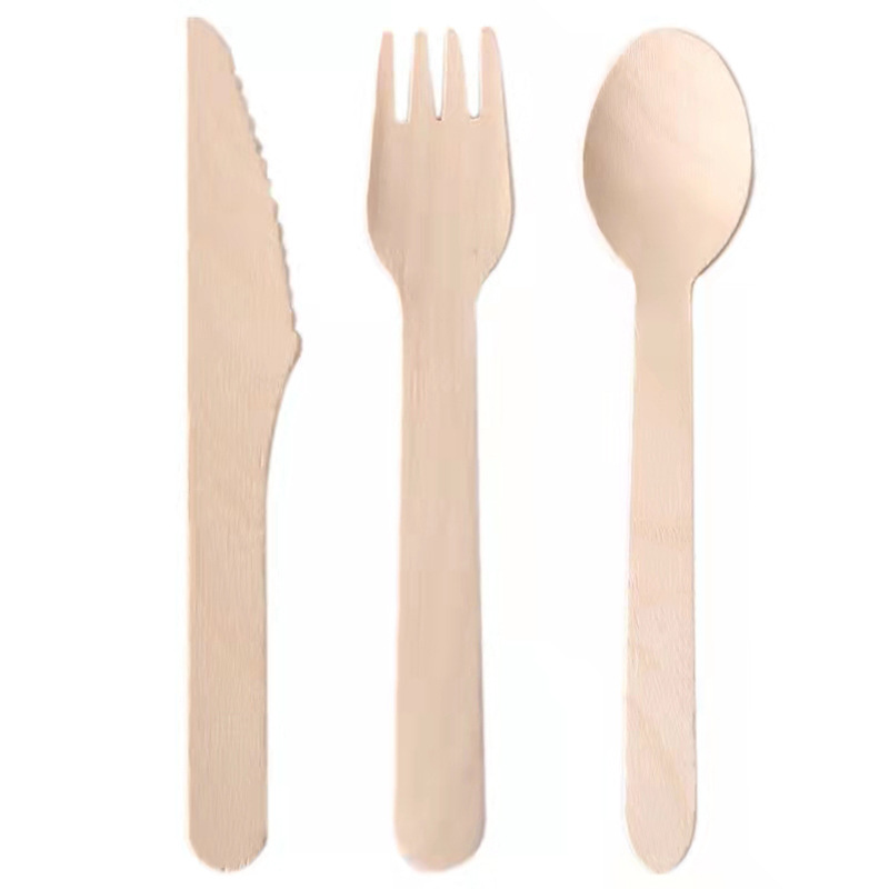 Desechable respetuoso del medio ambiente degradable cuchara de madera cuchillo tenedor cuchara de helado postre ensalada tenedor vajilla occidental