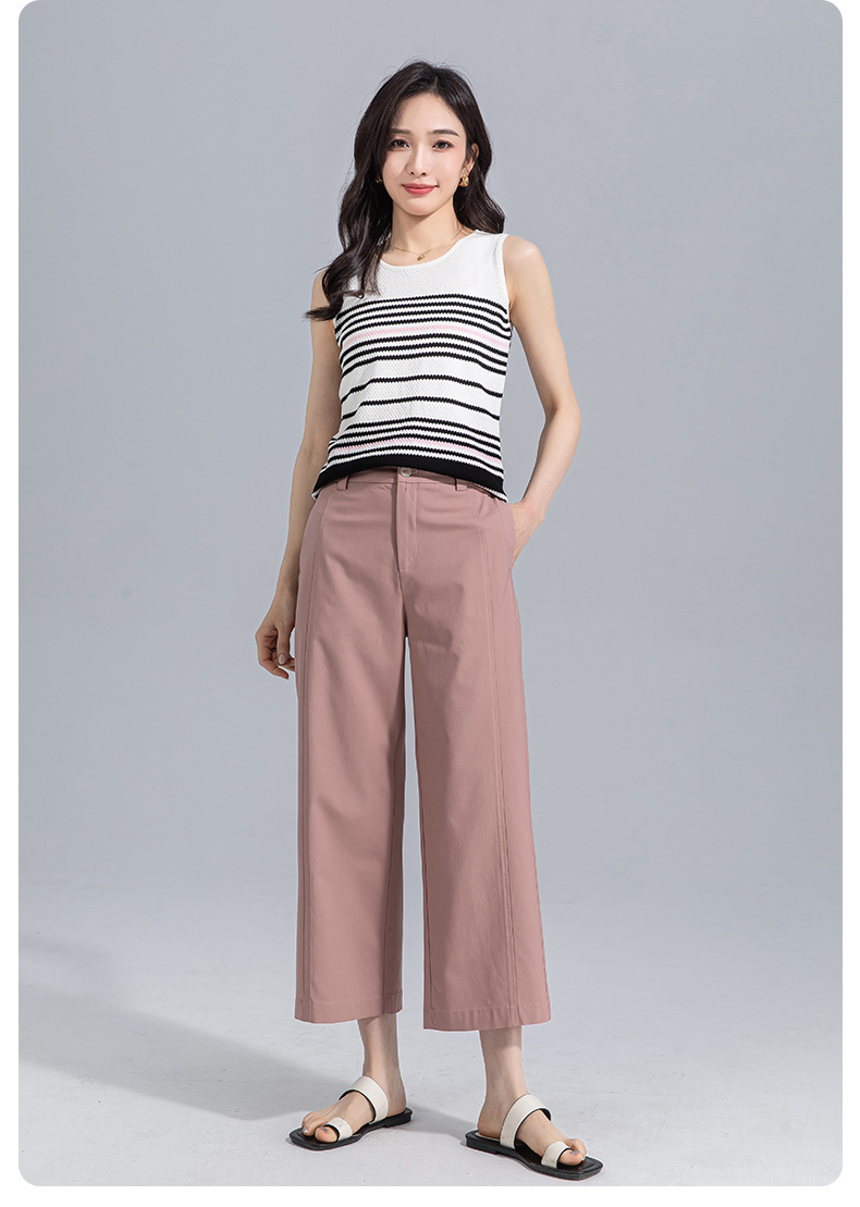 Quần culottes nữ ống rộng cạp cao vải modal co giãn dáng suông dài 9 phần — màu hồng chi tiết 30