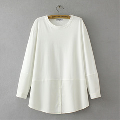 2023 autumn new large-size top base shirt fat MM versatile slim Korean style spliced ​​round neck long-sleeved T-shirt 859