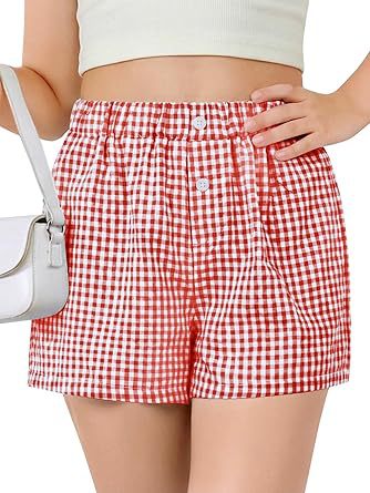 2026 Cross-Border Summer Loose Plaid Breathable Casual Elastic Mid-Waist Wide-Leg Shorts with Pockets for Girls 26008