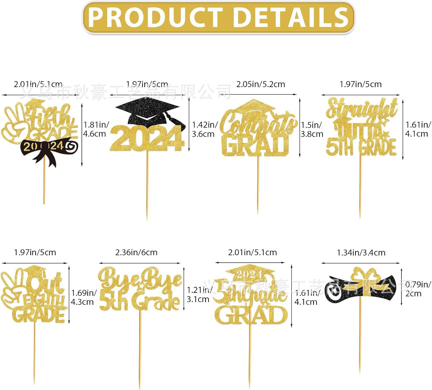 40 piezas de cupcakes de graduación, 2024, brillo azul, decoración de fiesta de graduación de quinto grado, nuevo estilo