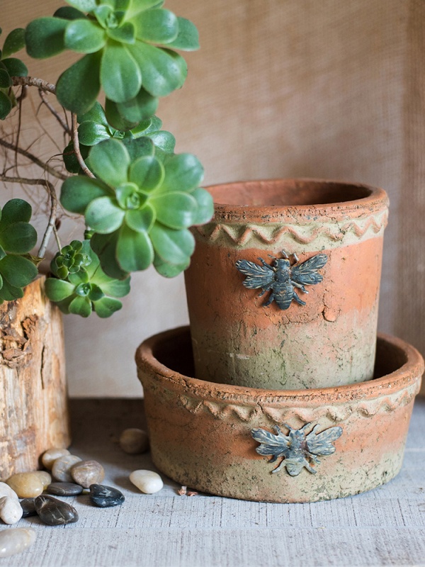 Bee Red Clay Flower Pot, Oval Succulent Pottery Flower Vessel, Retro American Country Style, European Pastoral Nostalgic Ornament