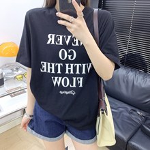 新款短袖t恤女裝夏季oversize韓版字母設計感小眾純棉上衣服潮ins