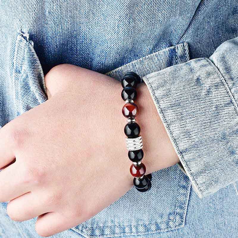 Stainless steel Tiger Eye black bright Stone Men's bracelet cross-border new product supply jewelry factory sales