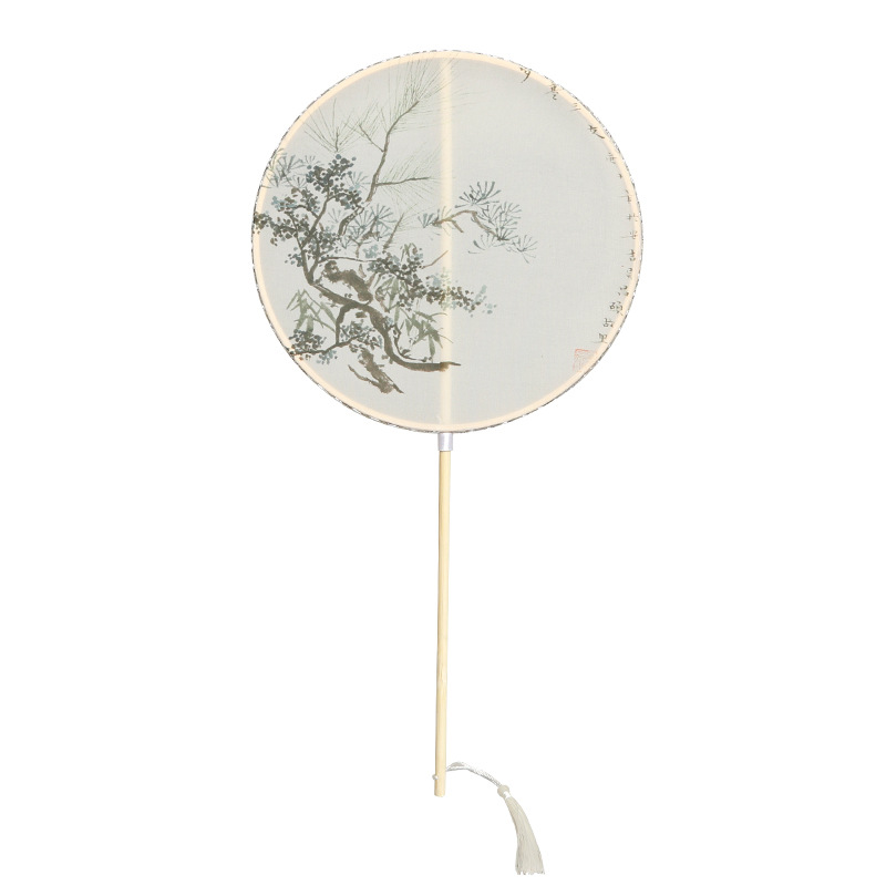 Ventilador de la cintura estilo antiguo hanfu ventilador de impresión al por mayor cheongsam ventilador de la cintura mango largo borla rizado ventilador colgante mango largo ventilador de bambú púrpura