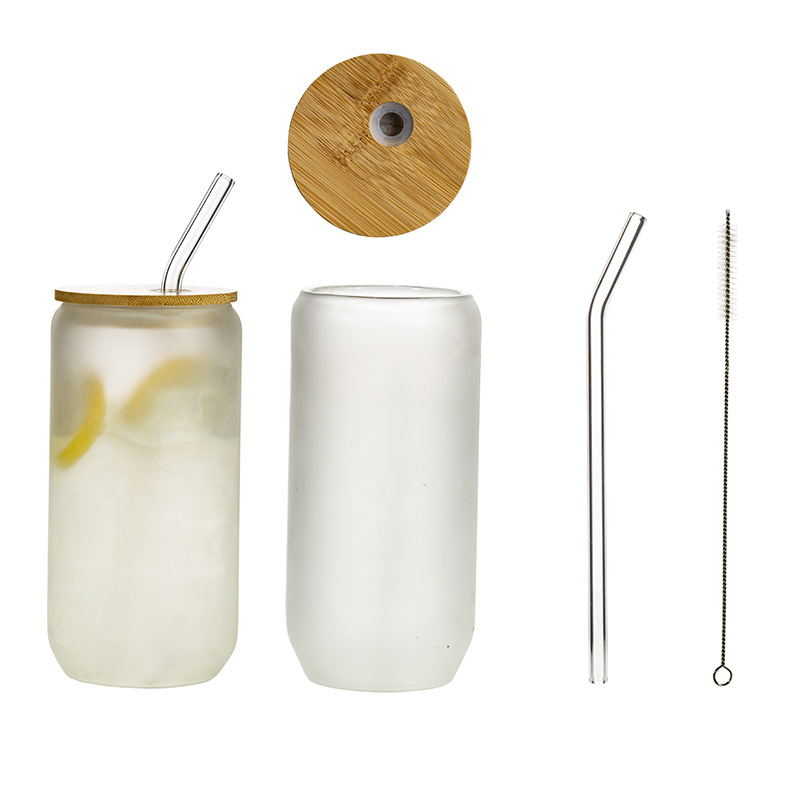 Venta al por mayor de borosilicato resistente a altas temperaturas juego de taza de agua 16oz lata con tapa de paja bebida fría vidrio taza de cola transfronteriza