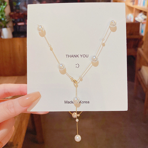 Korean light luxury niche pearl necklace for women, a four-wear high-end design, the same clavicle chain as the internet celebrity