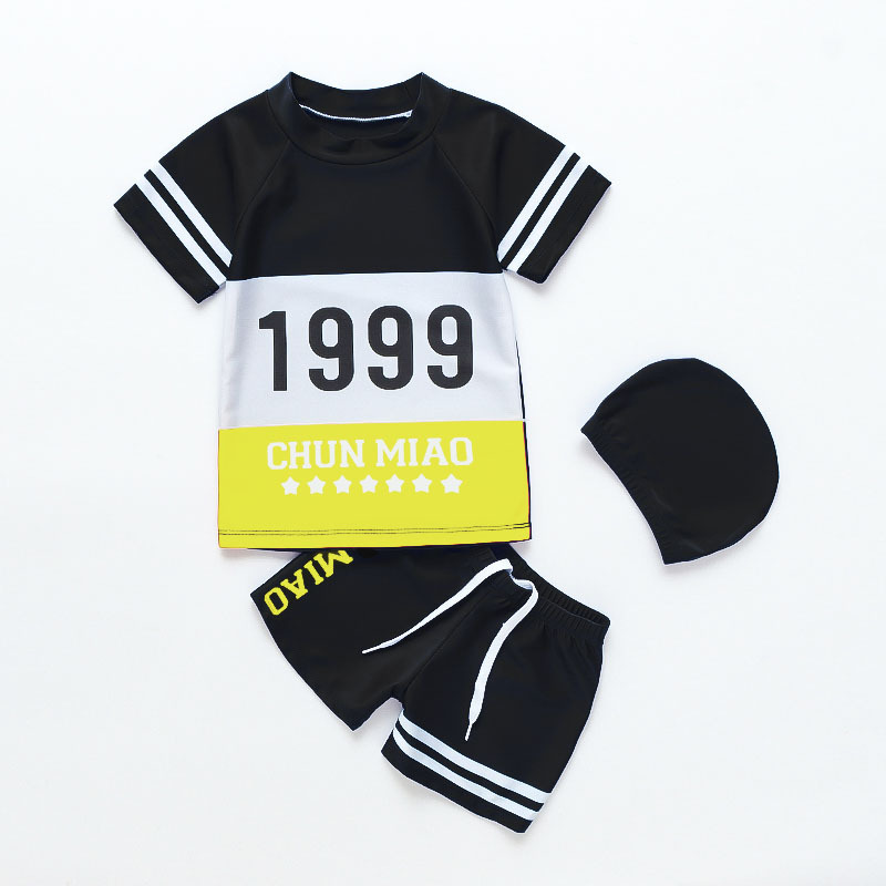 Traje de baño para niños de 2 a 8 años dividido para niños traje de baño de dibujos animados lindo conjunto de dos piezas con gorro de natación traje de baño