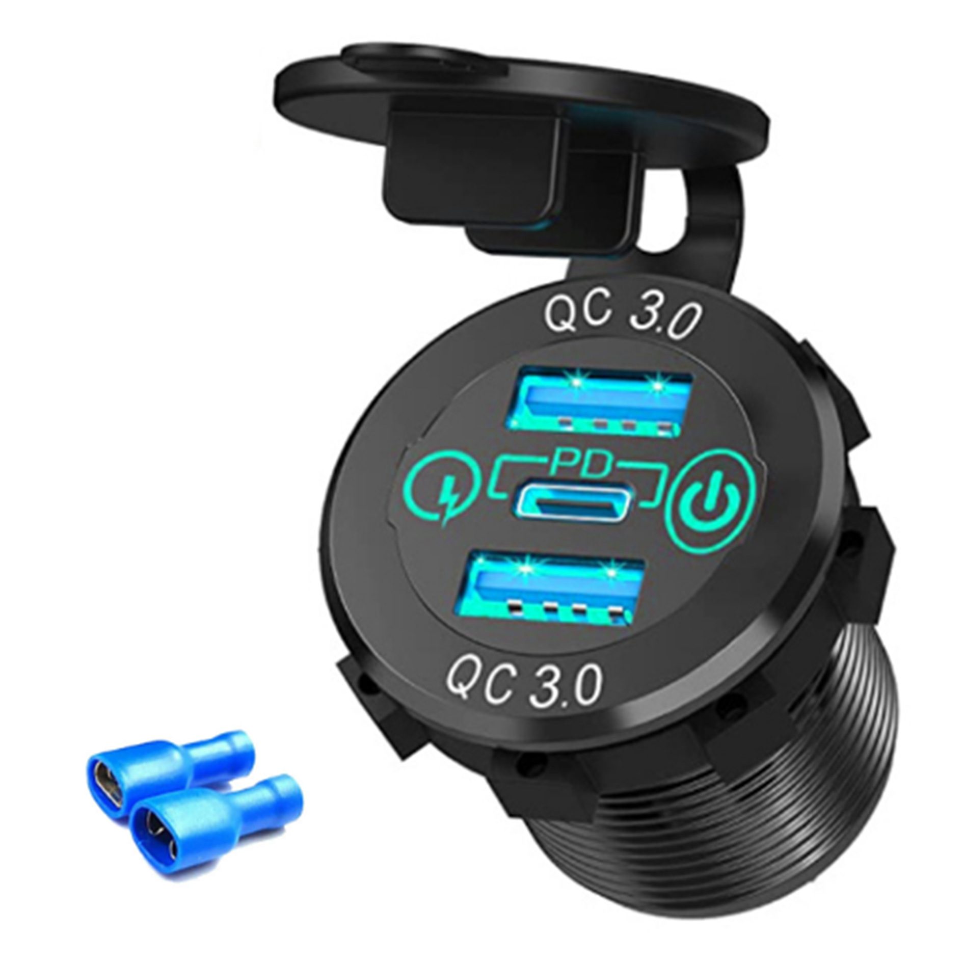Adecuado para automóvil, automóvil, motocicleta, barco, cargador de automóvil modificado, enchufe USB, interfaz QC3.0 PD a prueba de agua