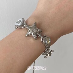 「Stars Within Reach」ヘビーデューティーポイントドリルスターラブボタンブレスレット韓国風ライトラグジュアリーメタリックライトラグジュアリーブレスレット女性用