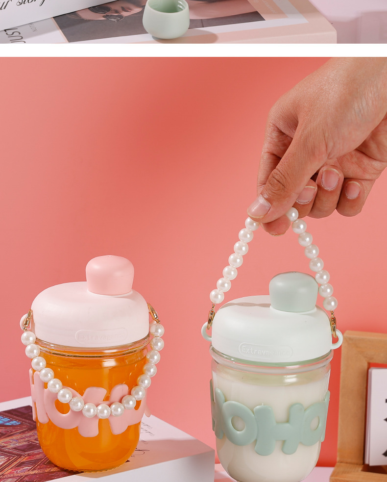 New letter cup, glass cup, heat-insulating and anti-scald household water cup, pearl bracelet, creative office portable drinking cup 10200 undefined