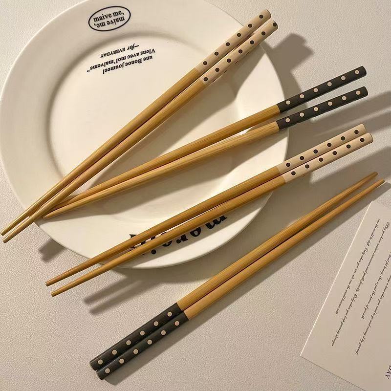 波点筷子天然竹木家用成人竹筷防霉耐高温好夹一人一筷高颜值餐具