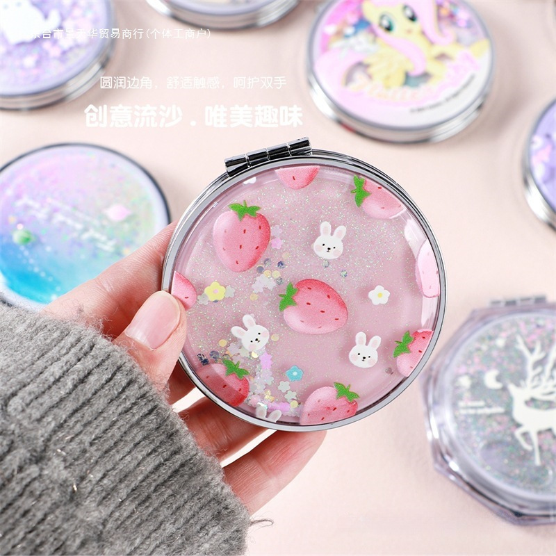 Fresh folding double-sided cute handheld cartoon mirror for students