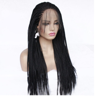 Amazon Peluca europea y americana para mujer, encaje frontal, fibra química, cabello de bebé negro, tres hilos, peluca de trenza LW0092