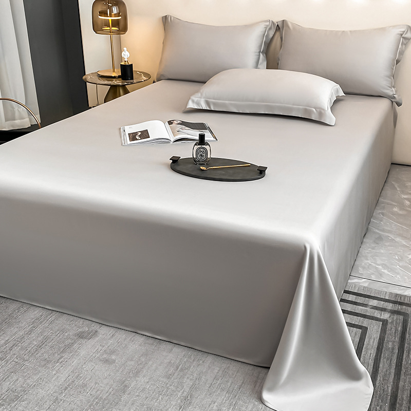 Single Piece Summer Cool 100S Tencel Bed Bed Sheets Ice Silk Pure Color Single Double Bed Silky Three-Piece Set