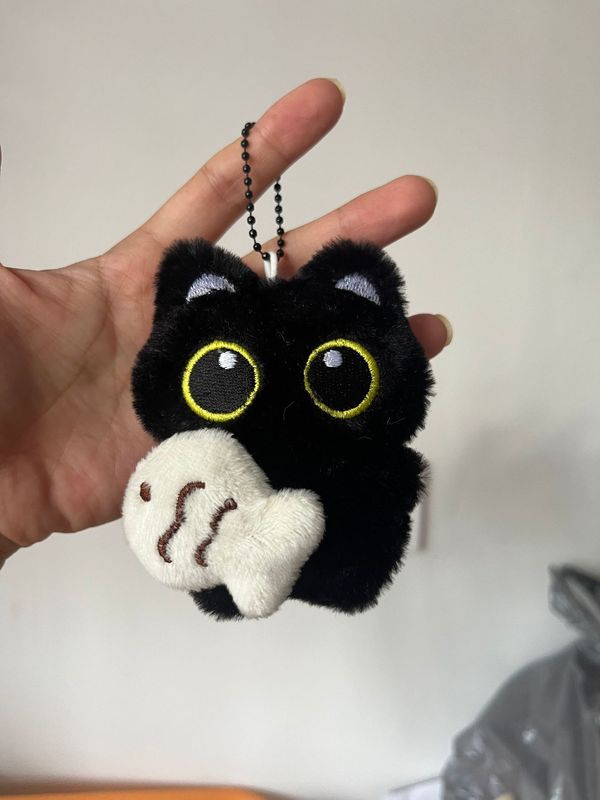 新款大眼黑猫吱吱叫小挂件毛绒公仔可爱黑色小猫猫钥匙扣情侣礼物|undefined