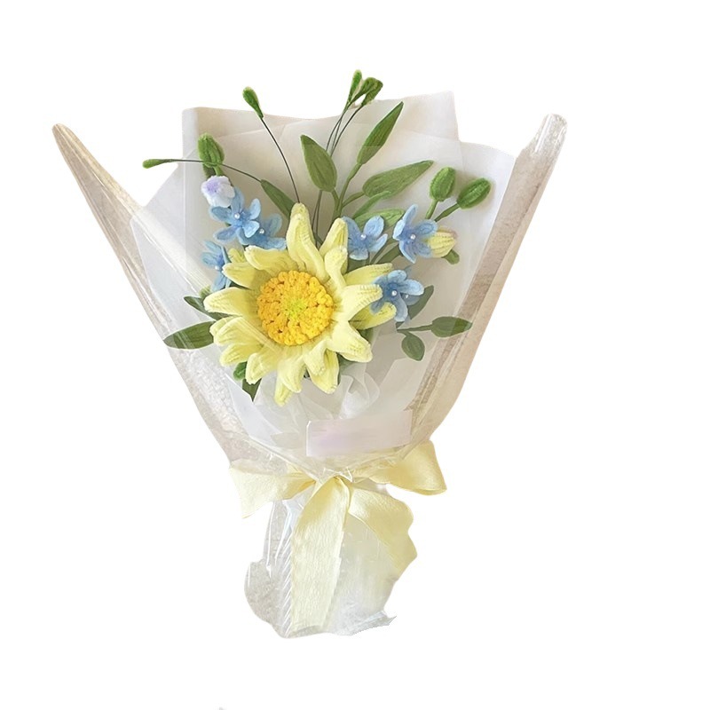 高級感手編みdiyひまわりの小さな花束が棒をねじって誕生日に親友の目上の人に母の日プレゼントを贈る|undefined