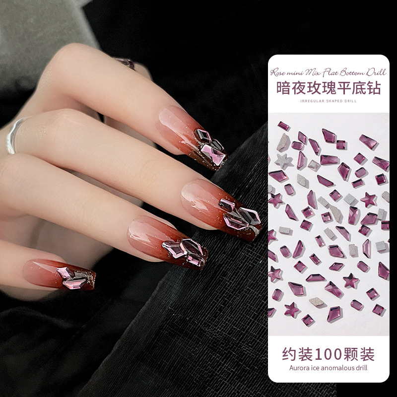 Manicura Noche Oscura Rosa mini mezclado diamante plano trapezoidal estrella uñas diamante decoraciones amor cristal diamante al por mayor