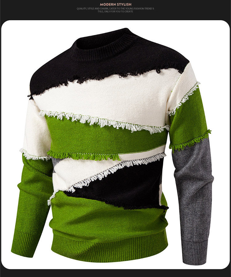 Pull en tricot homme rétro oversized col rond manches longues_voghion.com