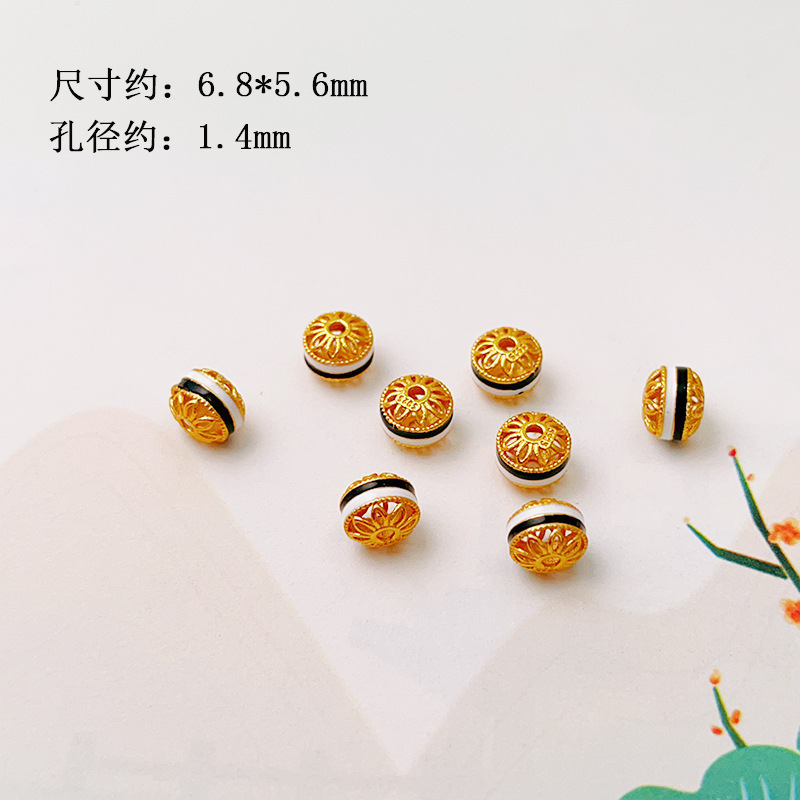S925 Silver Gold-Plated Agarwood Burnt Blue Spacer Beads Dzi Beads Accessories Bracelet DIY Handmade Semi-Finished Accessories