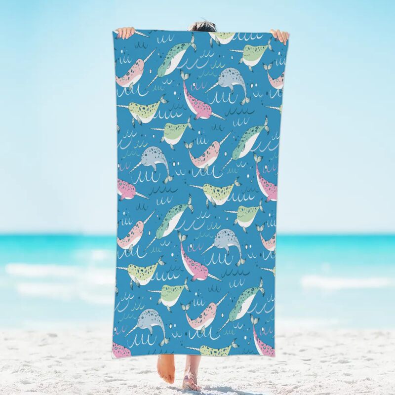Narwhal Beach Towel Lightweight Microfiber Pool Towel Absorbent Large Travel Towel Sand-free Thin Quick-drying Towel
