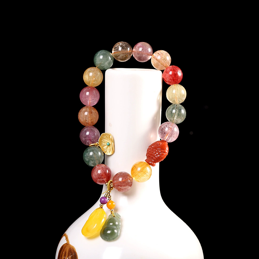 人品银品 Crystal wax agate, fashionable bracelet, silver 925 sample, simple and elegant design