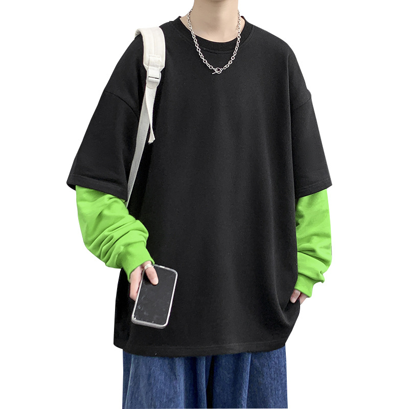 Felpa con cappuccio a maniche lunghe color caramello da uomo primavera autunno nuovo girocollo finto in due pezzi in tinta unita sportiva neutra_voghion.com