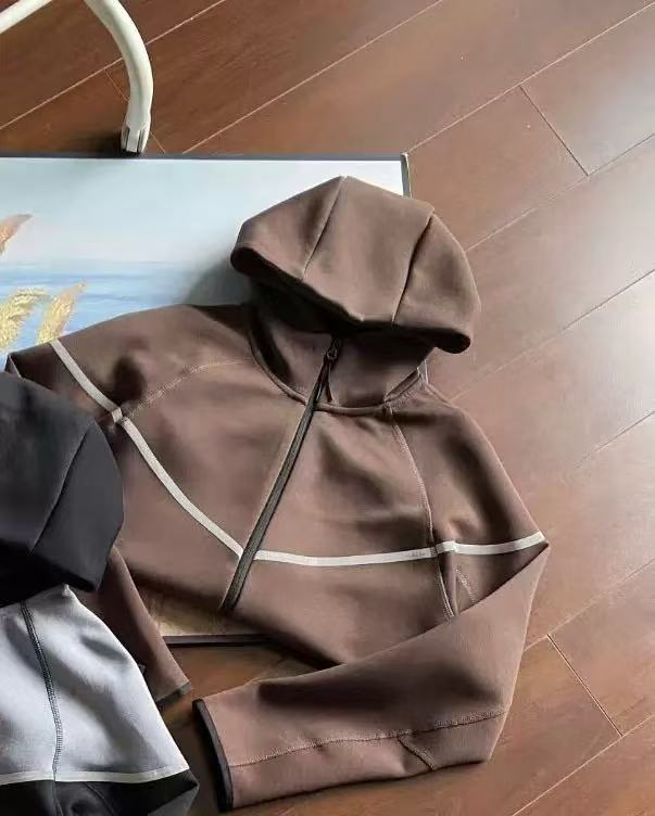 25年春秋新作ファスナーシャツスポーツカジュアルフード付きジャケット長ズボン空気層綿反射ゴムセット男