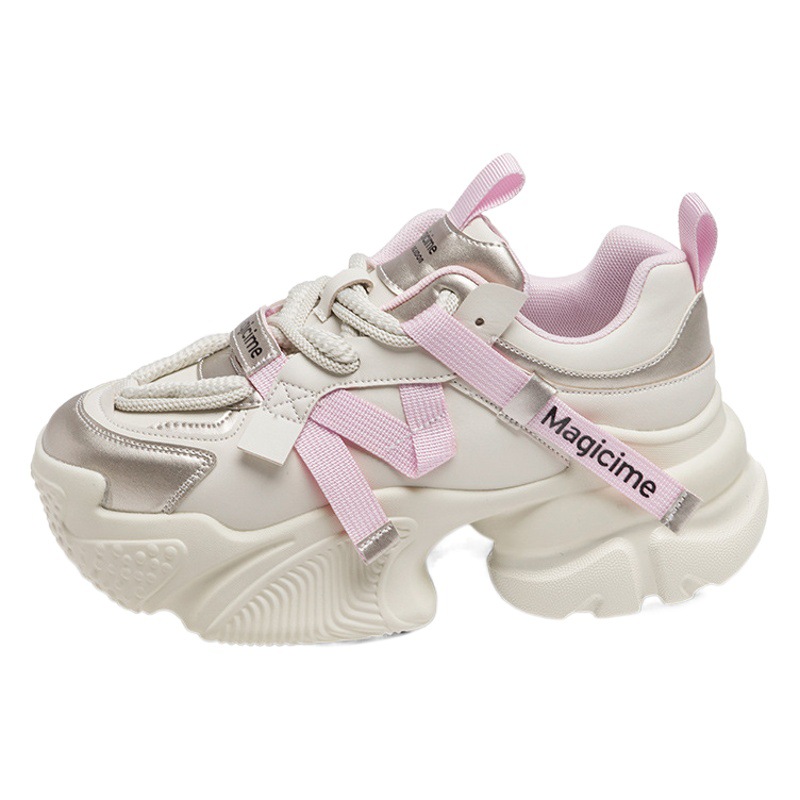 Zapatillas Augusden de suela gruesa para mujer, modelo nuevo de primavera 2026, estilo retro moderno de Hong Kong, zapatillas casuales rosas.