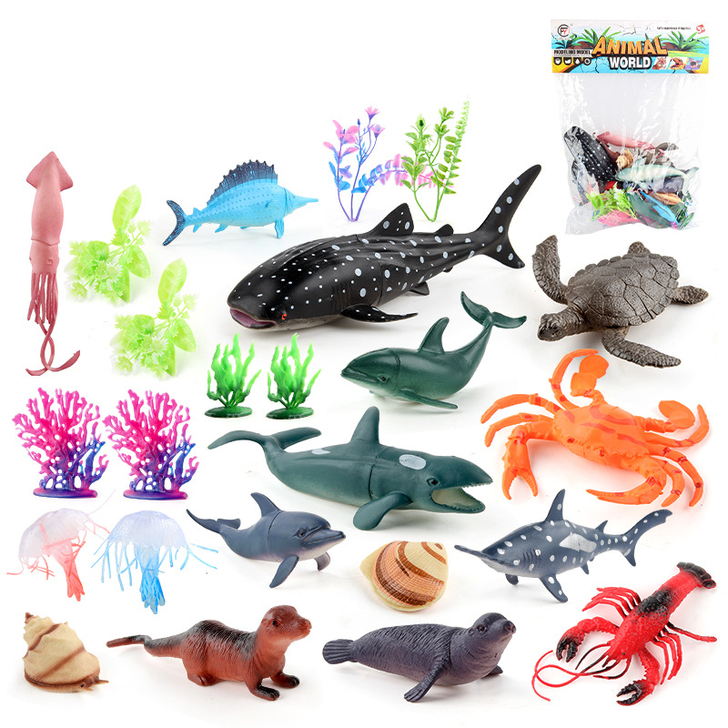 Simulación transfronteriza mini modelo de vida marina delfín tortuga ballena tiburón pulpo pingüino decoración estática traje de juguete