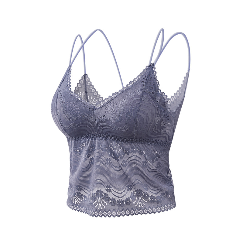 2022 verano inalámbrico más tamaño correa de encaje Chaleco de fondo con almohadilla en el pecho belleza espalda media-longitud ropa interior al por mayor