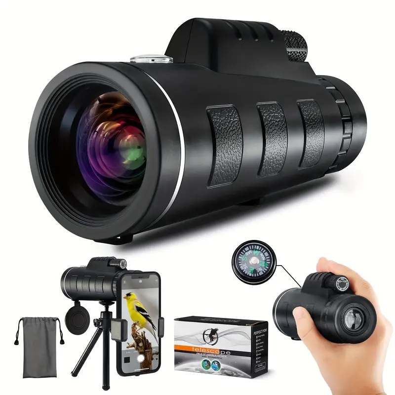 工厂批发单筒望远镜40x60高倍高清微光夜视带指南针户外光学仪器