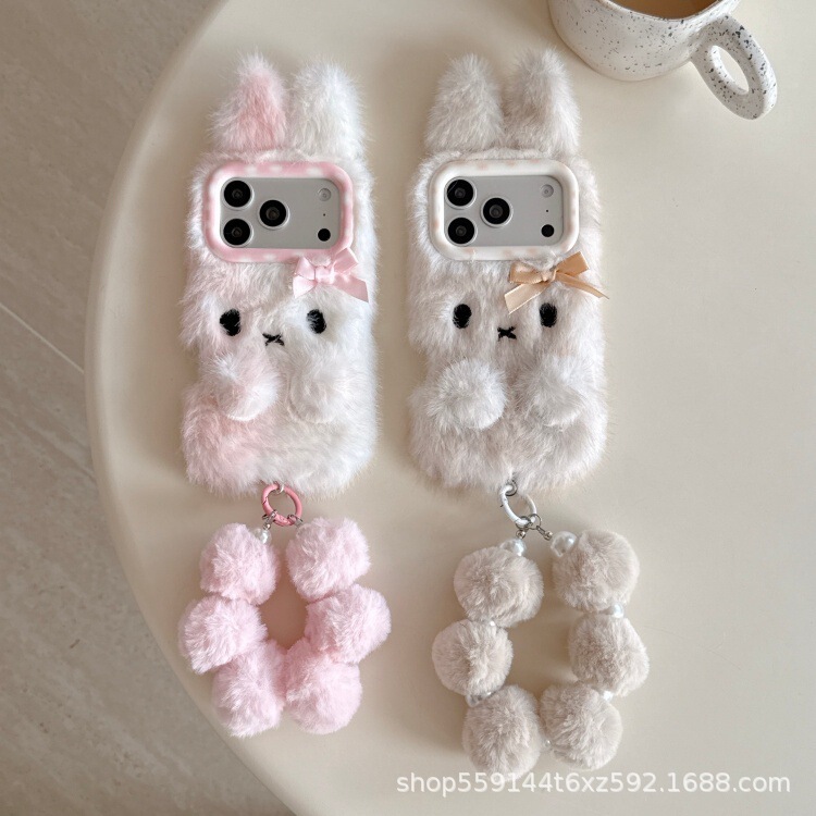 Suitable for Cute 16Pro Spotted Deer Pattern Iphone17Promax Phone Case Plush 15/14 Lanyard 13 Warm and Cozy