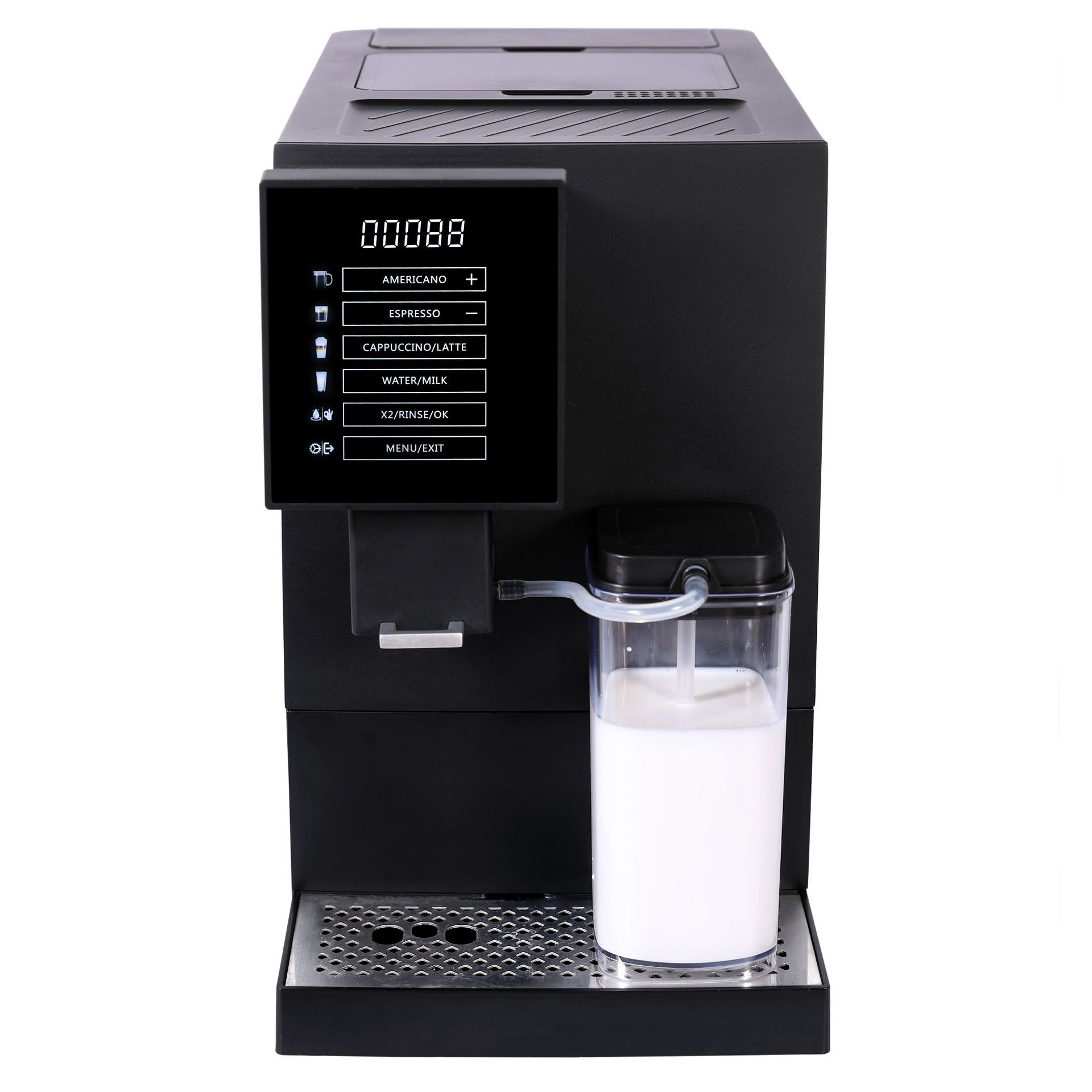Máquina de café automática transfronteriza con pantalla de molienda con pantalla de un botón de operación multifuncional con recipiente de leche