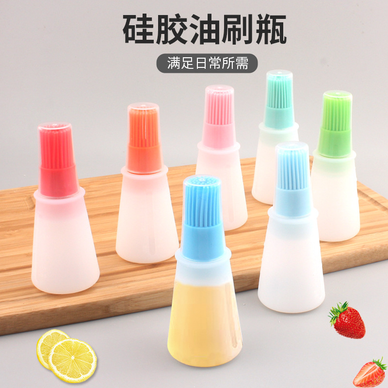 Outdoor Barbecue Oil Bottle Brush Silicone Oil Bottle Brush with Cover and Scale Oil Pot Sauce Brush Household Baking Tools