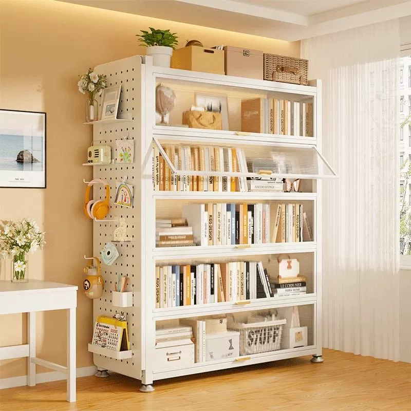 Бытовой стальной книжный шкаф с дверцей, пылезащитный шкаф для хранения, детская многослойная напольная железная книжная полка для хранения в гостиной s ^