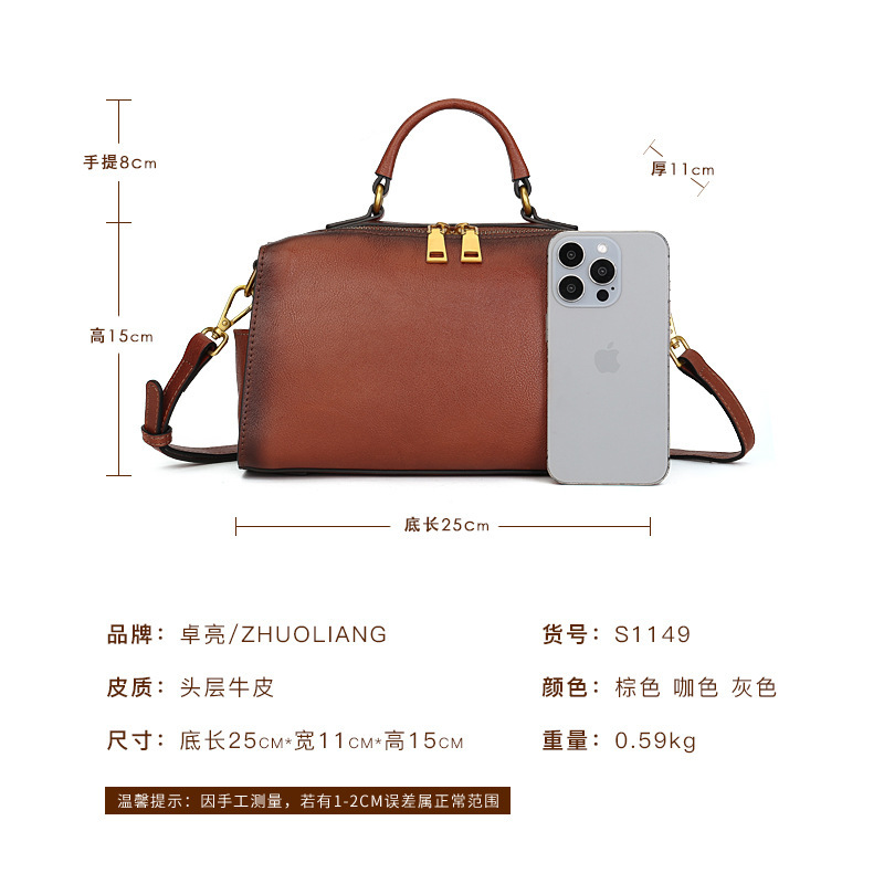バッグ大容量レディース新作本革レトロボストンピローバッグファッション通勤ハンドバッグ牛革斜め掛けショルダーバッグ|undefined