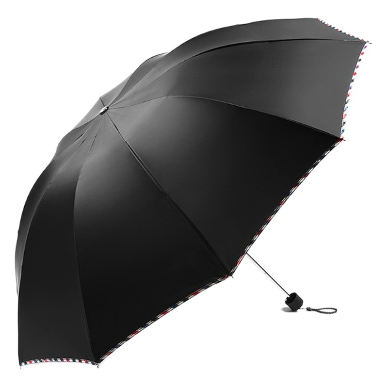 En stock al por mayor de tres pliegues de tela de parachoques negocios Plaid paraguas soleado 10 huesos soleado y lluvioso de doble uso extra grande doble paraguas plegable