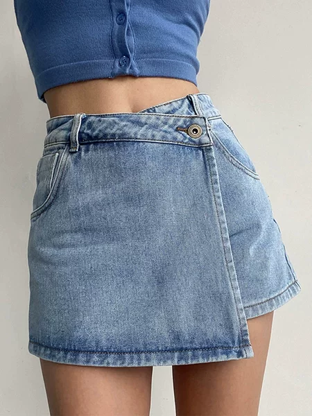 Plus-Size Summer High-Waisted A-Line Skirt Shorts for Women, Slimming and Versatile, Anti-Exposure Irregular Denim Half Skirt