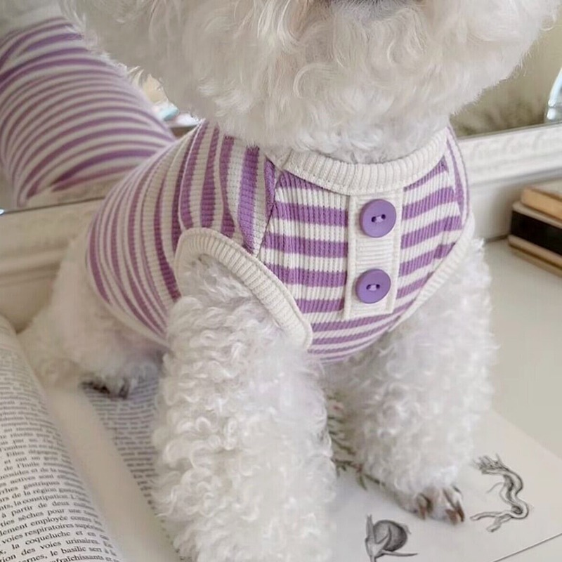 Simple Striped Spring and Summer Puppy Knitted Vest Teddy Bitter Bear Medium and Small Dog Cat Two-legged Pet Clothes Simple Striped Spring and Summer Puppy Knitted Vest Teddy Bitter Bear Medium and Small Dog Cat Two-legged Pet Clothes