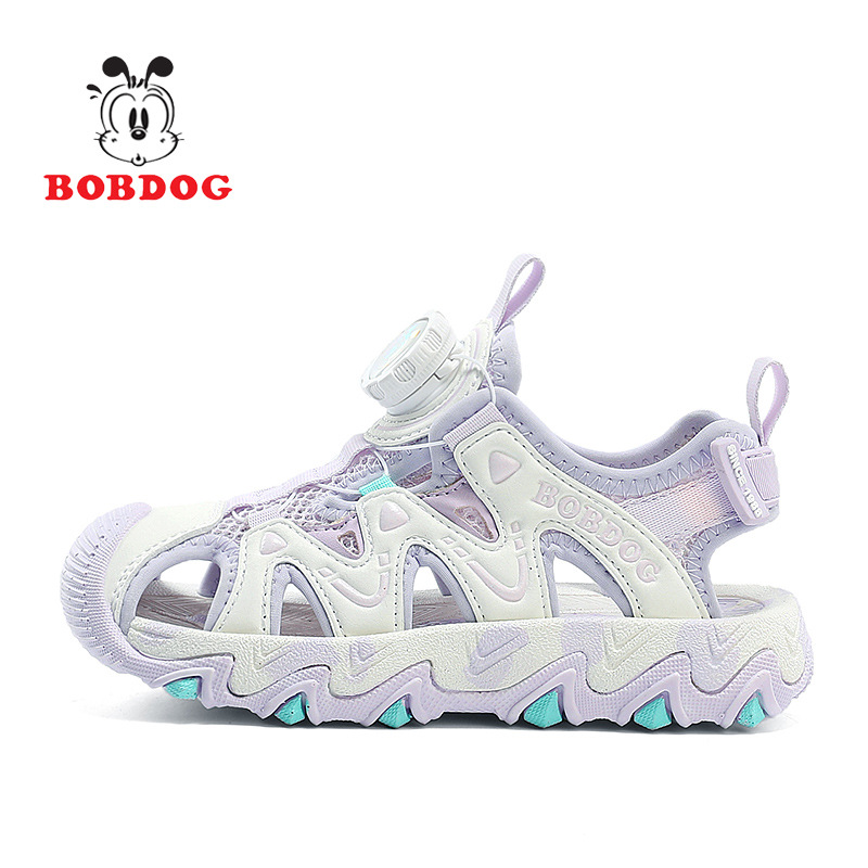 Babudou Zapatos para niños Niñas Baotou Sandalias de botón giratorias Nuevo estilo antideslizante Suela suave Zapatos deportivos de playa para niños