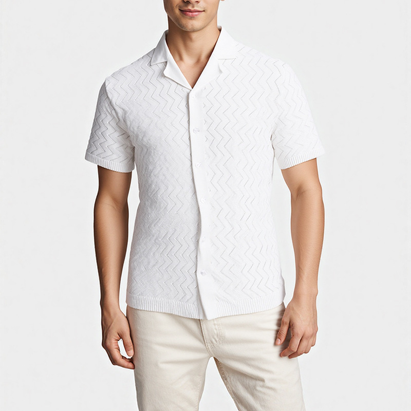 Cross-Border Summer New Men's Knitted Short-Sleeved Shirt Men's Casual Lapel Breathable Fashionable Versatile Solid Color Top Cross-Border Summer New Men's Knitted Short-Sleeved Shirt Men's Casual Lapel Breathable Fashionable Versatile Solid Color Top