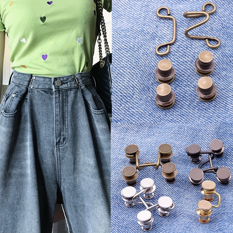 Jeans ajustados a la cintura pantalones de botón ajustables cambian el tamaño sin clavos sin costuras botón de metal hebilla de estilo anti-exposición image 1