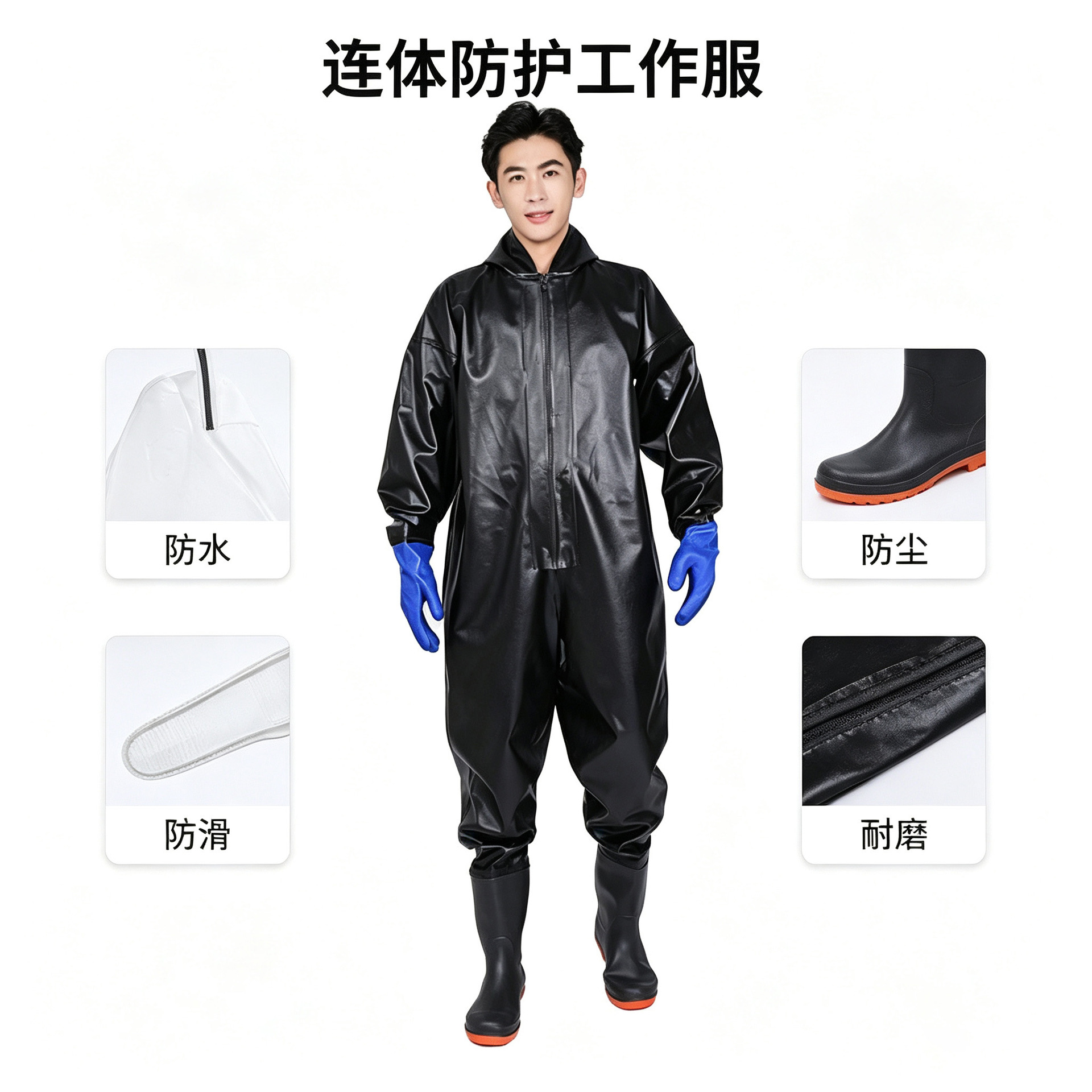 One-piece thickened raincoat, waterproof, oil-proof, labor protection workwear, full-body dustproof wading pants, fishing pants