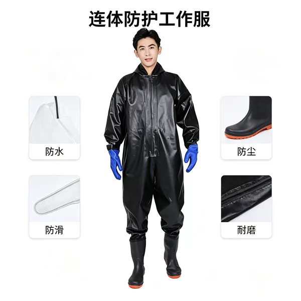 One-piece thickened raincoat, waterproof, oil-proof, labor protection workwear, full-body dustproof wading pants, fishing pants